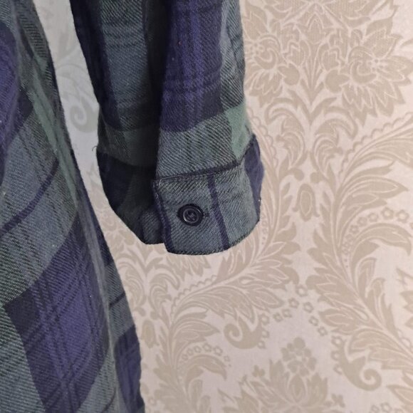 Derek Heart Size Medium Blue/Green Plaid Flannel Shirt 3/4 sleeves Button Up EUC - Picture 7 of 10